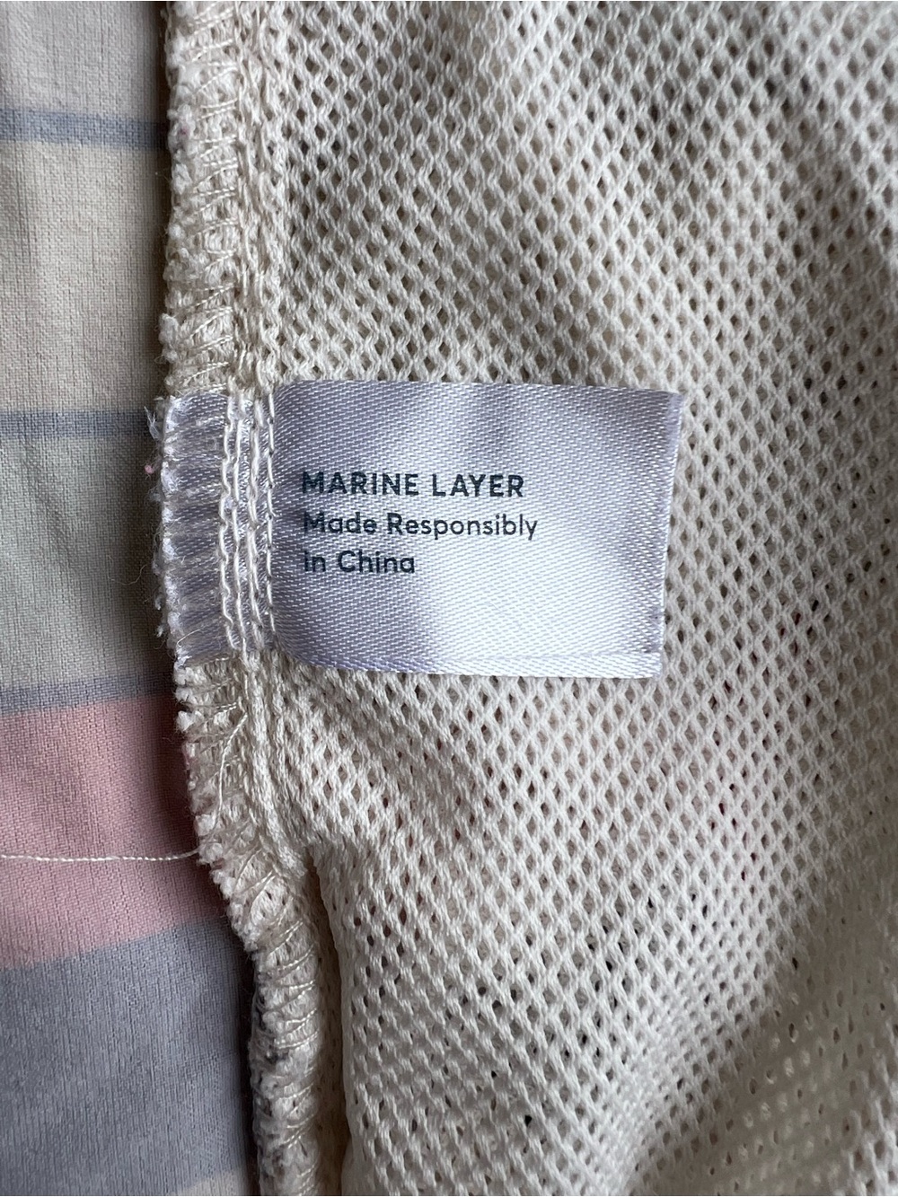 MARINE LAYER 5” Swim Trunks Board Beach Shorts 34 Khaki Multi-Stripe Retro Surf - Picture 11 of 11